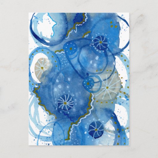 Blauw Abstract Waterverf Doodle Briefkaart (Voorkant)