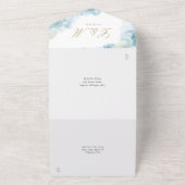 Blauw Abstract Waterverf Elegant Gouden Bruiloft All In One Uitnodiging (Buitenkant)