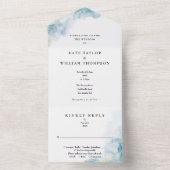 Blauw Abstract Waterverf Modern Bruiloft All In One Uitnodiging (Binnen)