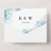 Blauw Abstract Waterverf Modern Bruiloft All In One Uitnodiging (Achterkant)