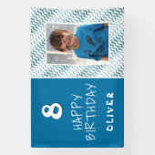 Blauw Abstract Wave Boy Foto Happy Birthday Spandoek (Verticaal)