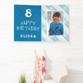 Blauw Abstract Wave Boy Foto Happy Birthday Spandoek (Insitu)