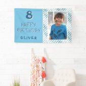 Blauw Abstract Wave Boy Foto Happy Birthday Spandoek (Insitu)
