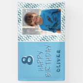 Blauw Abstract Wave Boy Foto Happy Birthday Spandoek (Verticaal)