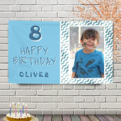 Blauw Abstract Wave Boy Foto Happy Birthday Spandoek