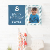 Blauw Abstract Wave Boy Foto Happy Birthday Spandoek (Insitu)