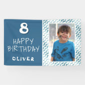 Blauw Abstract Wave Boy Foto Happy Birthday Spandoek (Horizontaal)