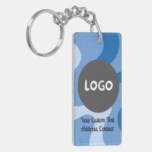 Blauw Abstract Wave Dubbelzijdig Custom Business Sleutelhanger (Voorkant Links)