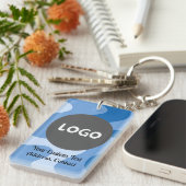 Blauw Abstract Wave Dubbelzijdig Custom Business Sleutelhanger (Voorkant Rechts)