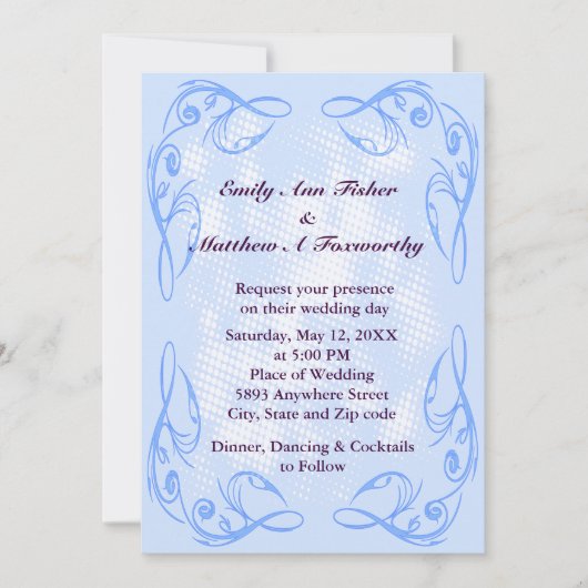Blauw Abstract wervelende rand bruiloft uitnodigin Kaart (Voorkant)