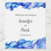 Blauw Abstract Zijde Bruiloft Wijn Etiket (Enkel label)