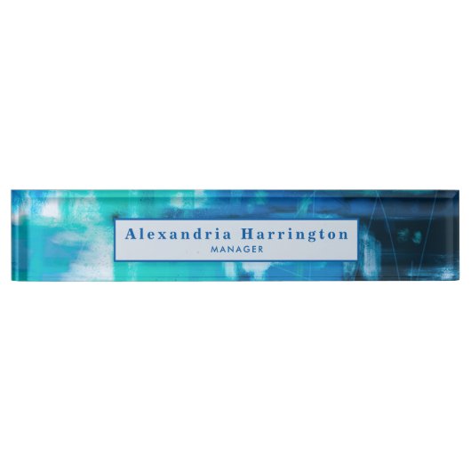 Blauw Abstracte Aangepaste Naam Unieke Nieuwe Taak Naambordje (Voorkant)