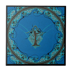 Blauw Abstracte, oude, bedrade structuurstijl 4 Tegeltje