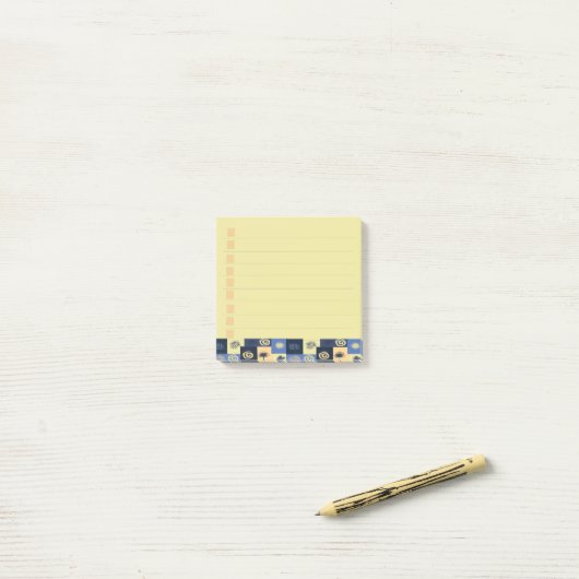 Blauw & Abstracte patroonnotities voor Cream Post- Post-it® Notes (Op bureau)