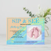 Blauw Abstracte sierstrip en zie Aangepaste foto Kaart (Staand voorkant)