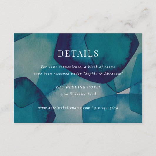 Blauw Abstracte Waterverf bruiloft Informatiekaartje (Voorkant)