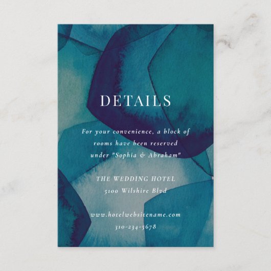 Blauw Abstracte Waterverf bruiloft Informatiekaartje (Voorkant)