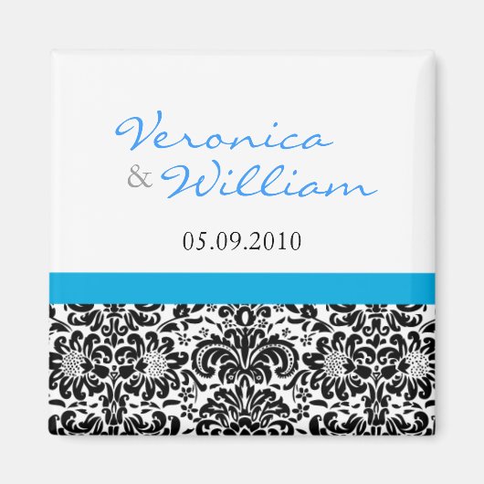 Blauw Accent Damask Sla de Datummagneet op Magneet (Voorkant)