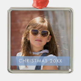 Blauw Accent Ribbon Fotosjabloon Kerstmetaal Metalen Ornament