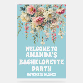 Blauw Acryl Bloemen Bachelorette Welkom Teken Bord