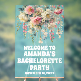 Blauw Acryl Bloemen Bachelorette Welkom Teken Bord