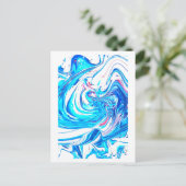 Blauw Acryl Schilderen Abstract Splatter Swirl Briefkaart (Staand voorkant)