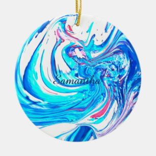 Blauw Acryl Schilderen Abstract Splatter Swirl Keramisch Ornament