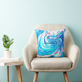 Blauw Acryl Schilderen Abstract Splatter Swirl Kussen