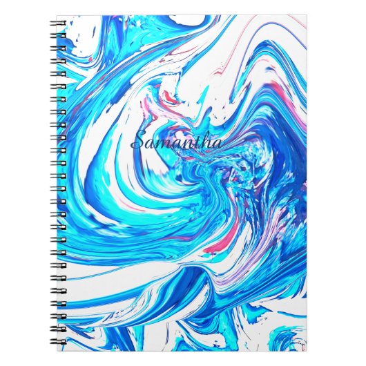 Blauw Acryl Schilderen Abstract Splatter Swirl Notitieboek (Voorkant)