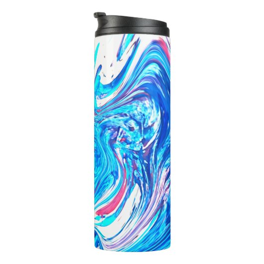 Blauw Acryl Schilderen Abstract Splatter Swirl Thermosbeker (Geroteerd rechts)