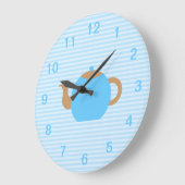 Blauw afbeelding theepot op blauwe strepen. grote klok (Hoek)