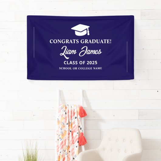 Blauw afgestudeerd Gefeliciteerd met je afstuderen Spandoek (Insitu)
