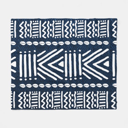 Blauw Afrikaans Denim Bogolan Design Deken (Voorkant (Horizontaal))