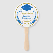 Blauw Afstudeerder Pet Afstuderen Foto hand Fan Handwaaier (Voorkant)