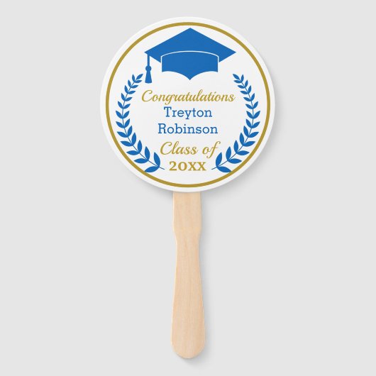 Blauw Afstudeerder Pet Afstuderen Foto hand Fan Handwaaier (Voorkant)