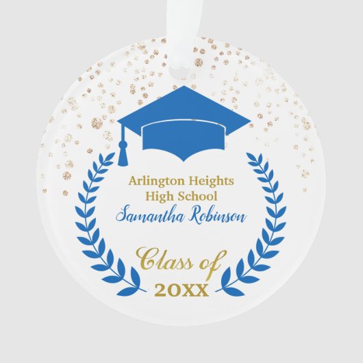 Blauw Afstudeerder Pet en Afstuderen van Laurel Ornament (voorkant)