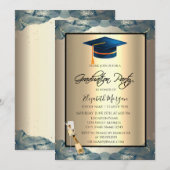 Blauw Afstudeerder Pet, Wijn, Glas Champagne Kaart (Voorkant / Achterkant)