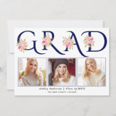 Blauw AFSTUDEERDER typografie roze rozen foto-afst Aankondiging (Voorkant)