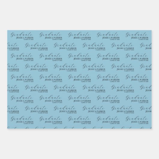 Blauw Afstudeerder Typografie Script Modern Inpakpapier Vel (Voorkant)