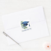 Blauw Afstudeerders Pet en Groen Bladblad Afstuder Vierkante Sticker (Envelop)