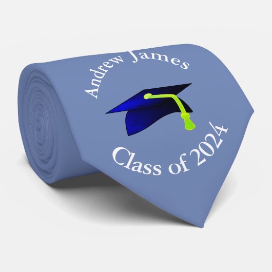 Blauw afstudeerders pet - Klasse van 2024 - jouw n Stropdas (Opgerold)