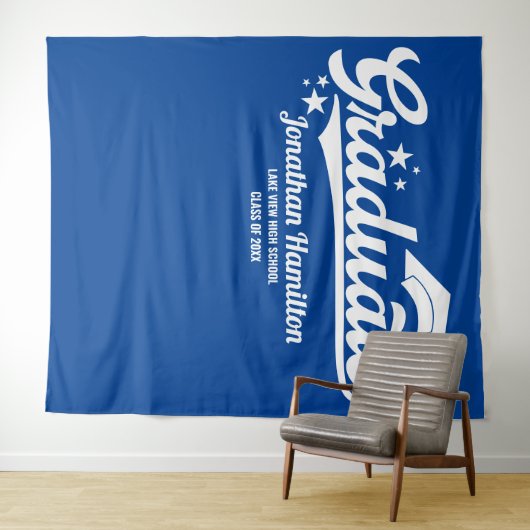 Blauw afstudeerfeest achtergrond wandkleed (In Situ (horizontaal))