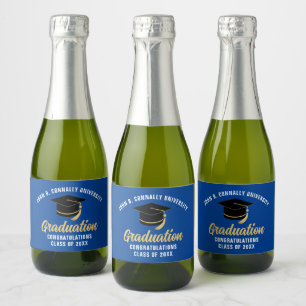 Blauw Afstudeerfeest Persoonlijke Mini Sparkling Wijnetiket