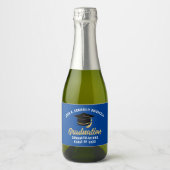 Blauw Afstudeerfeest Persoonlijke Mini Sparkling Wijnetiket (Voorkant)