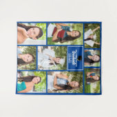 Blauw afstudeerfoto-collage 2025 afstudeerfeest wandkleed (Voorkant (horizontaal))