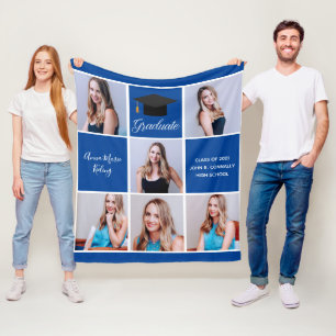 Blauw afstudeerfoto collage Aangepaste afstuderen  Fleece Deken