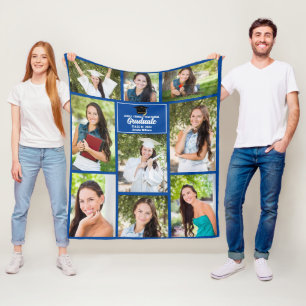 Blauw Afstudeerfoto Collage Aangepaste Afstuderen Fleece Deken