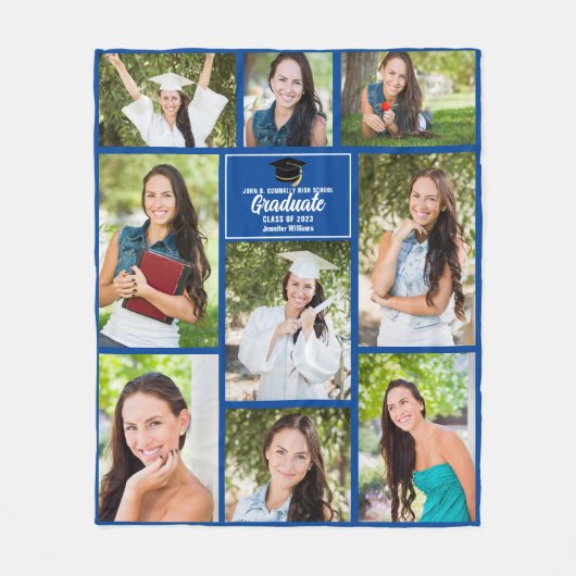 Blauw Afstudeerfoto Collage Aangepaste Afstuderen Fleece Deken (Voorkant)