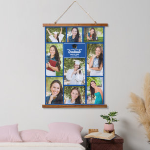 Blauw Afstudeerfoto Collage Modern 2026 Afstuderen Hangend Wandkleed
