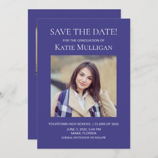 Blauw Afstuderen 2 Foto Opslaan Datum Klasse 2022 (Voorkant / Achterkant)